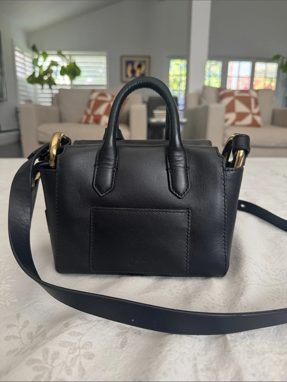 Black Leather Crossbody Satchel - Unbranded
